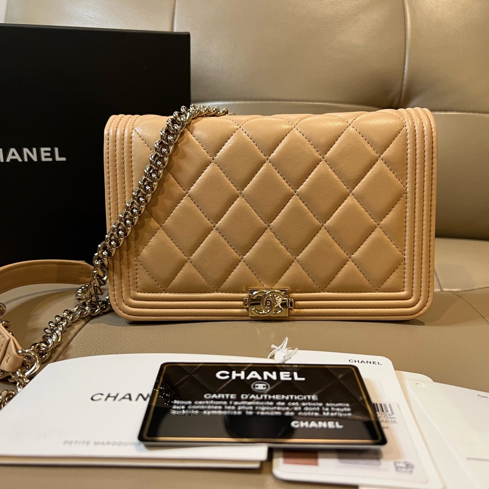 Sold x FULL SET🔸Chanel Le Boy wallet on chain beige - Picture 1 of 17